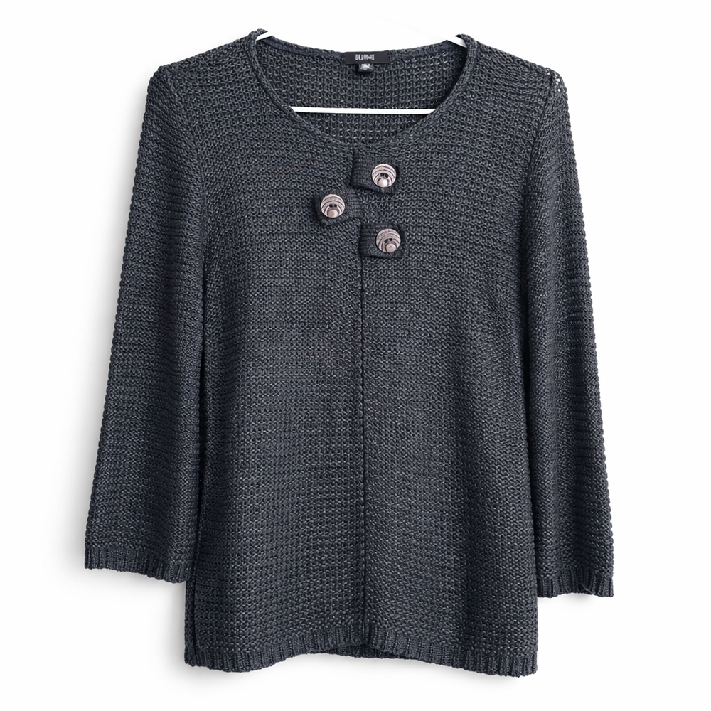 Belamie Knit Sweater Black Grannycore Round Neck Long Sleeves Pullover Cottage
